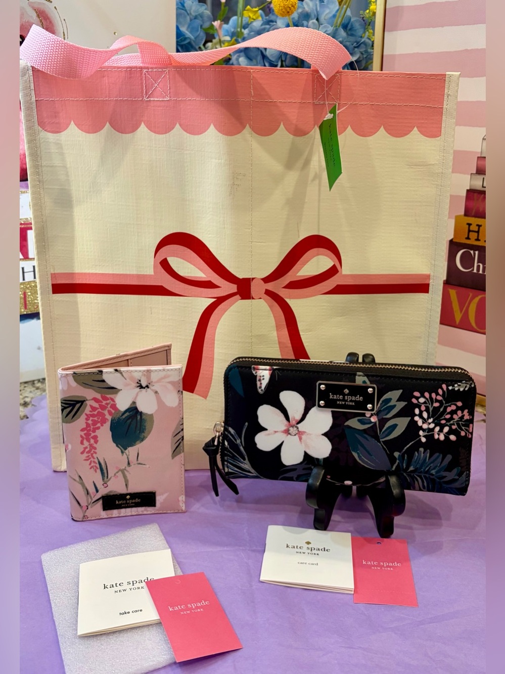 NWT KATE SPADE BUNDLE 
Wallet/Passport Holder/Tote - Black, Pink, White